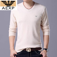 AX阿瑪尼2025新款輕奢羊毛衫男v領(lǐng)時(shí)尚長(zhǎng)袖t恤加肥加大薄款針織衫中 米白色 3XL 185