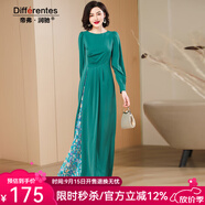 帝弗·潤馳超長(cháng)款綠色印花拼接長(cháng)款連衣裙2025純色褶皺大擺裙子純色氣質(zhì)長(cháng)裙 綠色 4XL