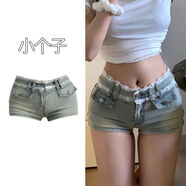 小個(gè)子蕾絲性感拼接牛仔短褲低腰顯瘦美式新款辣妹緊身超短熱褲 大-貨-價(jià) S