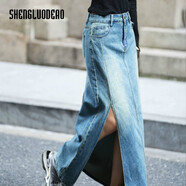 圣羅地奧牛仔長(cháng)裙下半身藍色水洗百搭牛仔裙半身裙女2024夏秋季新款高腰顯 牛仔藍 L