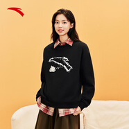 安踏套頭衛(wèi)衣女2025冬季新款圓領(lǐng)休閑長(zhǎng)袖針織寬松上衣趣味印花打底衫