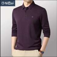 金利來(lái)（Goldlion）【含羊毛】25秋冬長(cháng)袖T恤休閑翻領(lǐng)純色上衣休閑爸爸裝打底衫 皮紅色 S 165/85A