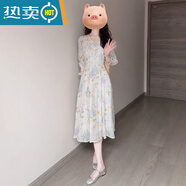 語(yǔ)森憶雪紡修身長(cháng)裙學(xué)院風(fēng)穿搭雪紡印花連衣裙顯瘦中長(cháng)裙早春絕美小個(gè)子 印花連衣裙 S