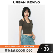 UR2025夏季新款女裝時(shí)尚氣質(zhì)假兩件修身掛脖短袖T恤UYY450158 熟褐色 M