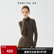 茶·愫【明星同款】puretea茶愫高領(lǐng)針織衫女堆堆袖打底毛衣秋季新款 深咖（中領(lǐng)） L