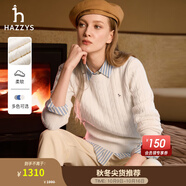 哈吉斯（HAZZYS）女裝 秋季款女士毛衣【宋佳明星同款】純色圓領(lǐng)絞花套頭羊毛衫女 米黃色OW XL (170/92A 42)