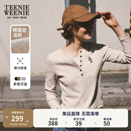 Teenie Weenie小熊秋季黑色棉質(zhì)打底衫polo領(lǐng)長袖T恤白色外穿上衣 B-燕麥色 L