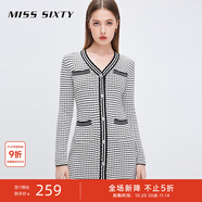 MISS SIXTY連衣裙女V領(lǐng)修身薄款性感包臀小香風(fēng)淑女 黑/白 S