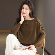 MONTAGUT蝙蝠袖針織打底衫女秋裝2025新款春秋洋氣一字領(lǐng)寬松上衣時尚毛衣 駝色 M 95-110斤