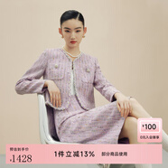 LIME萊茵小香風(fēng)粗花呢套裝2024秋冬新款短外套A字半裙[黃夢(mèng)瑩同款] 薰衣草紫色（上衣） L