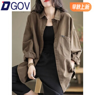 DGOV2025秋季裝新款女士長(zhǎng)袖襯衫洋氣減齡外套開衫百搭中長(zhǎng)款女裝上衣 咖色 2XL (建議130斤-145斤)