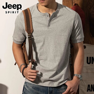 JEEP SPIRIT正品吉普高端短袖男美式t恤男復古亨利領(lǐng)阿美咔嘰純棉衣服半袖 8013S25花灰T恤 L 碼 140-155斤
