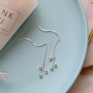 溥畔老鳳凰9999純銀氣質(zhì)簡(jiǎn)約豆豆流蘇耳線(xiàn)韓版圓珠波浪耳環(huán)顯臉瘦耳墜 多顆豆豆耳線(xiàn)老鳳祥同款