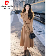 皮爾卡丹小香風(fēng)毛衣長(cháng)裙2025冬季法式感氣質(zhì)內搭卡其色針織連衣裙女裝 卡其色連衣裙【標準版】 S 建議80-95斤