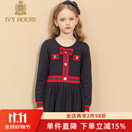IVY HOUSE常春藤兒童裝女童春秋撞色純棉小香風學院風校園英倫公主裙連衣裙 藏青色 155cm(155/76)