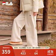 FILA 斐樂官方女士針織長褲冬季新款休閑寬松加絨抗菌闊腿褲 蒸汽白-IV M