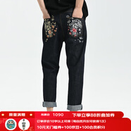 鬼洗游櫻記刺繡原色純棉牛仔褲男潮牌繡花休閑長褲 20J4401 灰黑色 79 34 (185)