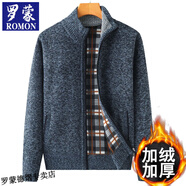 羅蒙冬季加絨加厚外套開衫中老年男裝毛衫寬松大碼爸爸裝保暖毛衣爺爺 藍(lán)灰 2XL 180
