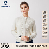 Navigare意大利小帆船寬松羊毛衫女士秋冬休閑半開領(lǐng)毛衣100%羊毛針織衫女 科技白 M