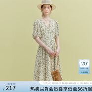 范思藍(lán)恩23FS12521茶歇法式雪紡碎花連衣裙女夏V領(lǐng)海邊度假長(zhǎng)裙子 米底黃花 S