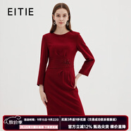 愛特愛（EITIE）高級(jí)感圓領(lǐng)釘珠刺繡魚尾羊毛呢禮服連衣裙冬季新款7277902 酒莊紅60 M 160