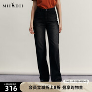 謎底丹寧牛仔直筒褲女冬季復古高腰百搭長(cháng)褲女234MK1495 黑色 XS