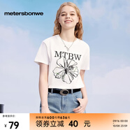 美特斯邦威T恤女士2025秋季新款正肩顯瘦刺繡花朵親膚短袖體恤女 雪白色 XL 170 92A