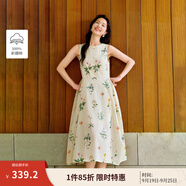 茵曼植物碎花女裝無袖連衣裙浪漫度假風(fēng)寬松2025夏季新品花苞長(zhǎng)裙子 杏色 L