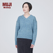 無印良品（MUJI） 女式 羊毛混紡 V領(lǐng)毛衣 長袖針織衫 女裝 上衣 BA1O0A3A 淺藍色 L （165/88A）