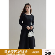 獨束大碼女裝【黑標系列】收腰修身毛呢連衣裙冬裝微胖mm百搭長裙 氣質(zhì)黑 XL