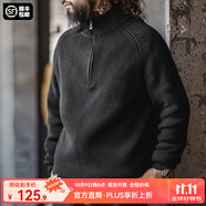 馬登工裝 美式半拉鏈立領(lǐng)毛衣男秋季半高領(lǐng)豎線肌理百搭彈力針織衫 炭黑色 (寬松偏大) XL (180)
