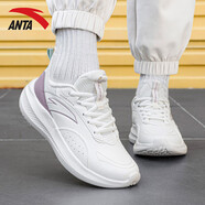 安踏（ANTA）女鞋跑步鞋2025新款透氣舒適休閑鞋軟底減震運動(dòng)鞋戶(hù)外訓練跑鞋女 象牙白/香芋紫-12 加絨 38