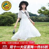G.DUCKKIDS童裝女童連衣裙夏季薄款洋氣兒童公主裙中大童小女孩夏裝學(xué)院風(fēng)裙 白色娃娃領(lǐng)C057- 170 適合身高160-170cm年齡14-15