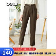 betu百圖女裝高腰直腿西褲顯瘦錐形九分休閑褲女OL2202T58 咖啡色 M