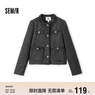 森馬外套女短款墊肩流蘇優(yōu)雅春秋小香風(fēng)修身粗花呢109524108010