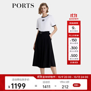 PORTS寶姿商場同款春季新品女裝經(jīng)典百搭不規(guī)則釘珠LOGO標(biāo)識短袖T恤 奶白色 L