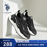 美國馬球協(xié)會（U.S.POLO ASSN.）高端男士休閑鞋2025新款男鞋夏季透氣運動鞋男網(wǎng)面軟底老爹鞋子男 黑色 39 標準運動鞋碼-