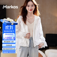 Markos國際品牌新款時尚寬松短款連帽蝙蝠袖蕾絲外套2025春秋季洋派休閑 仙女白 M [90-140斤]