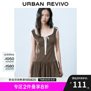 UR七夕2025春季新款女裝撞色蕾絲飄帶U領(lǐng)無袖修身連衣裙UYY750014 深棕色 (偏短) M