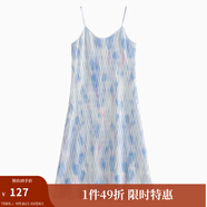 茵曼（INMAN）波西米亞吊帶油畫(huà)連衣裙女2025夏季新款度假裙子 藍色 XL
