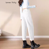 lareen fitty高端品牌休閑褲女2025春秋新款寬松顯瘦百搭小個(gè)子哈倫褲蘿卜褲子 白色 33 二尺六