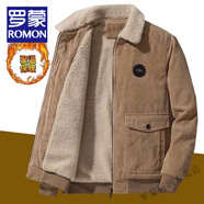 羅蒙（ROMON）新款冬季加絨保暖燈芯絨夾克男士寬松上衣服加厚棉服休閑外套男 土黃色 L