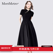 MeetMetro瑪依爾新中式連衣裙女2025夏新款復(fù)古改良旗袍撞色國(guó)風(fēng)A字裙 黑色 S