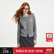 范思藍恩撞色拼接針織開衫女秋2024新款蝴蝶結(jié)刺繡減齡上衣13122 松灰色-厚版 M