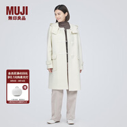 無(wú)印良品（MUJI）女式羊毛混牛角扣大衣長(zhǎng)款連帽毛呢呢子外套秋冬季外衣女裝 米白色 L (165/88A)