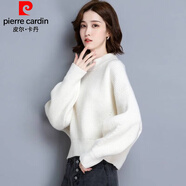 皮爾卡丹秋冬裝2025年新款針織打底衫內搭女士蝙蝠袖短款套頭紅色毛衣 白色 L 建議105-115斤