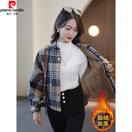 皮爾卡丹（pierre cardin）加絨加厚格子外套女2025冬季寬松顯瘦上衣設計感蝙蝠袖保暖襯衫潮 藍色格子外套【加絨】 加厚 M 建議【85-100斤】