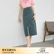 顏域（YANYEE）中長款開叉牛仔裙夏裝女2024年新款高腰顯瘦抱團一步裙半身裙 灰色 XL