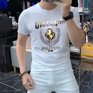 匡都（KRDUGBR）香港潮牌短袖T恤男輕奢夏季男裝燙鉆印花圓領(lǐng)半袖打底衫冰絲免燙 白色A51 XL 【125-140斤】