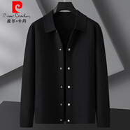 皮爾卡丹（pierre cardin）大碼男裝開衫毛衣男外套加厚秋冬季胖子寬松翻領(lǐng)針織線衫加肥加大 黑色 L